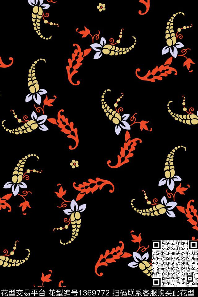 抽象花卉佩斯利民族风传统印花华亿平台下载（图片编号: 1369772） - 瓦栏（Walan）