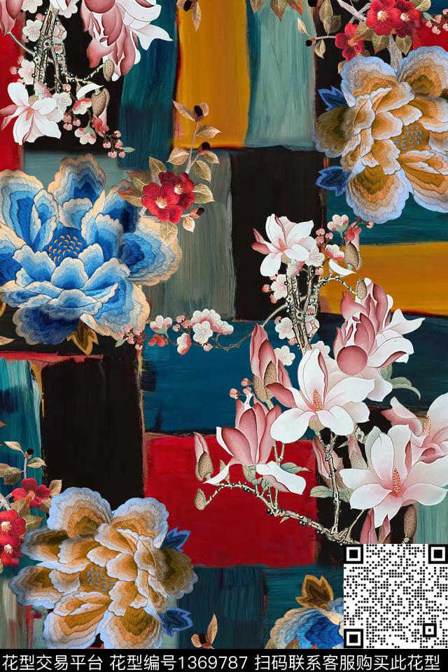 香云纱中国风复古旗袍花数码印花华亿平台下载（图片编号: 1369787） - 瓦栏（Walan）