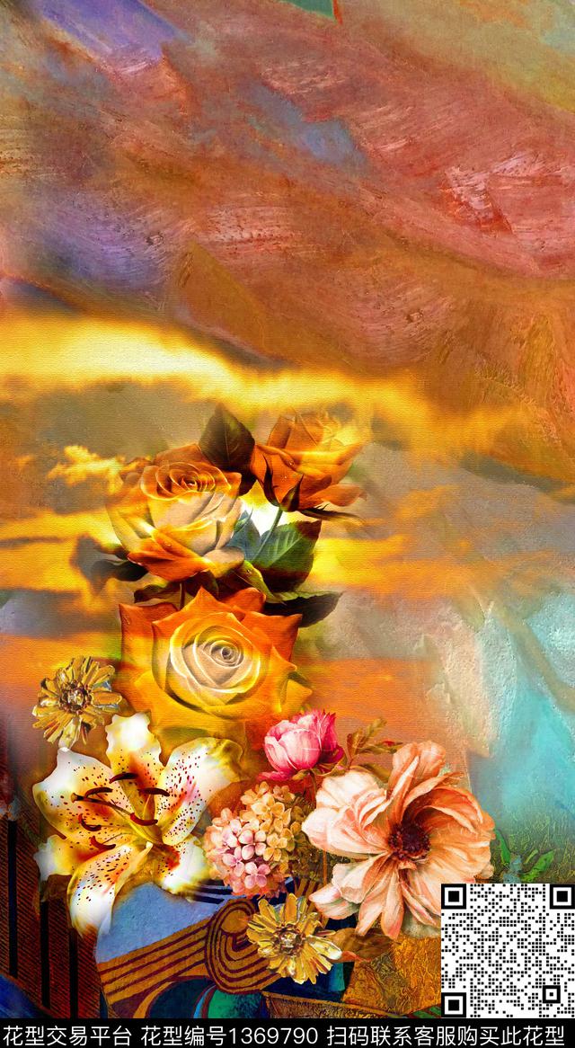 定位花油画华亿平台复古数码印花华亿平台下载（图片编号: 1369790） - 瓦栏（Walan）
