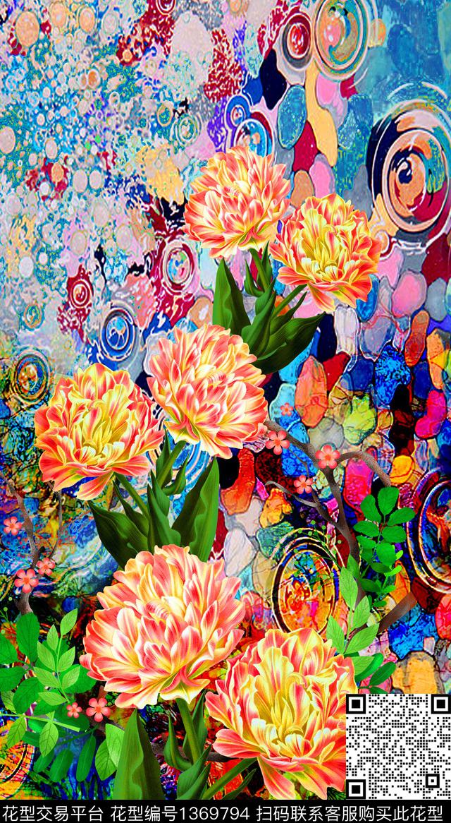 定位花油画华亿平台复古数码印花华亿平台下载（图片编号: 1369794） - 瓦栏（Walan）