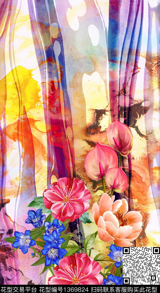 定位花油画华亿平台复古数码印花华亿平台下载（图片编号: 1369824） - 瓦栏（Walan）