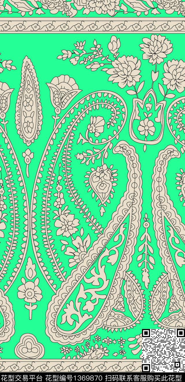 丝巾定位花印度蓝色数码印花华亿平台下载（图片编号: 1369870） - 瓦栏（Walan）