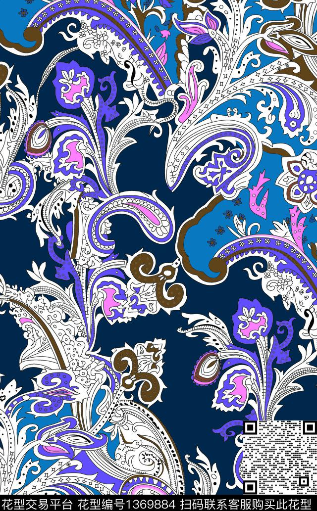 时尚佩斯利大牌风数码印花华亿平台下载（图片编号: 1369884） - 瓦栏（Walan）