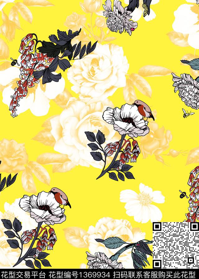 抽象花卉手绘花卉复古风数码印花华亿平台下载（图片编号: 1369934） - 瓦栏（Walan）