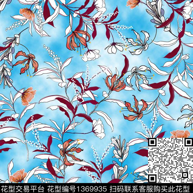 抽象花卉手绘花卉彩铅花卉数码印花华亿平台下载（图片编号: 1369935） - 瓦栏（Walan）