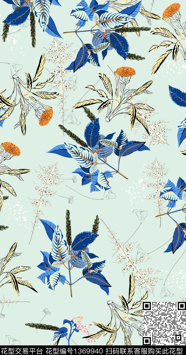 抽象花卉手绘花卉工笔花卉数码印花华亿平台下载（图片编号: 1369940） - 瓦栏（Walan）