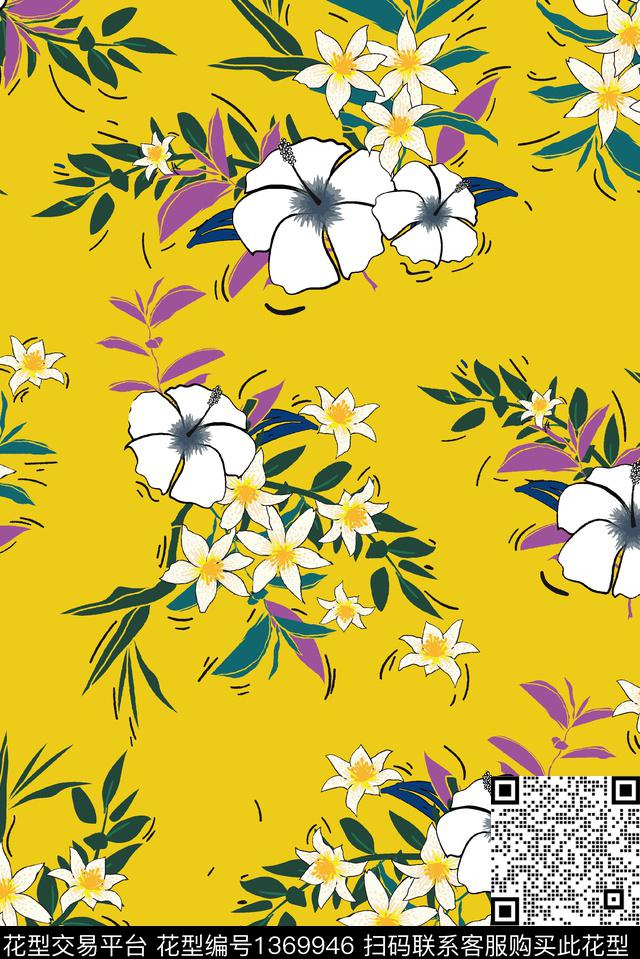 抽象花卉手绘花卉工笔花卉数码印花华亿平台下载（图片编号: 1369946） - 瓦栏（Walan）