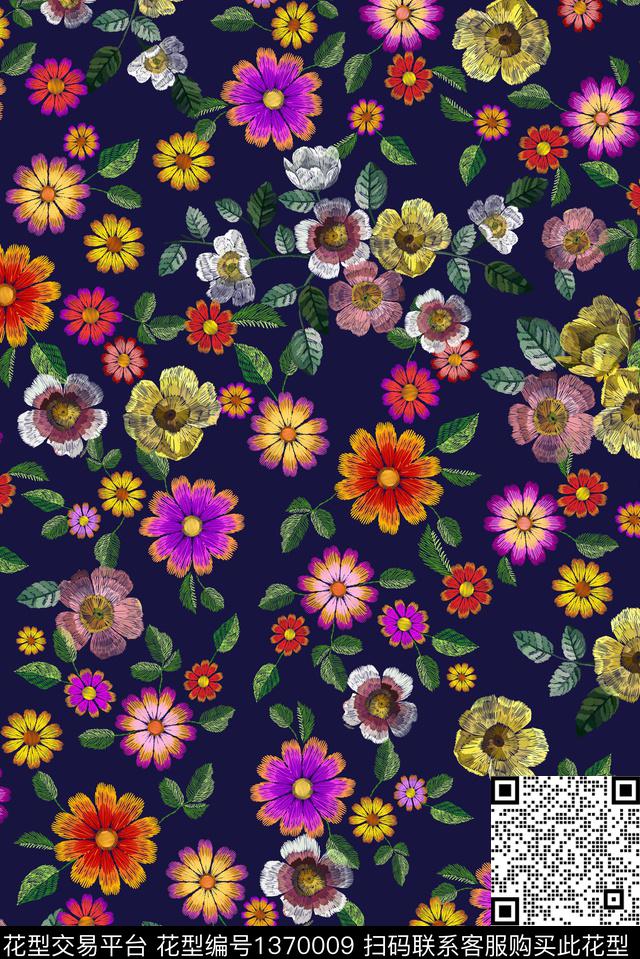 绣花花卉绣花华亿平台满版散花传统印花华亿平台下载（图片编号: 1370009） - 瓦栏（Walan）