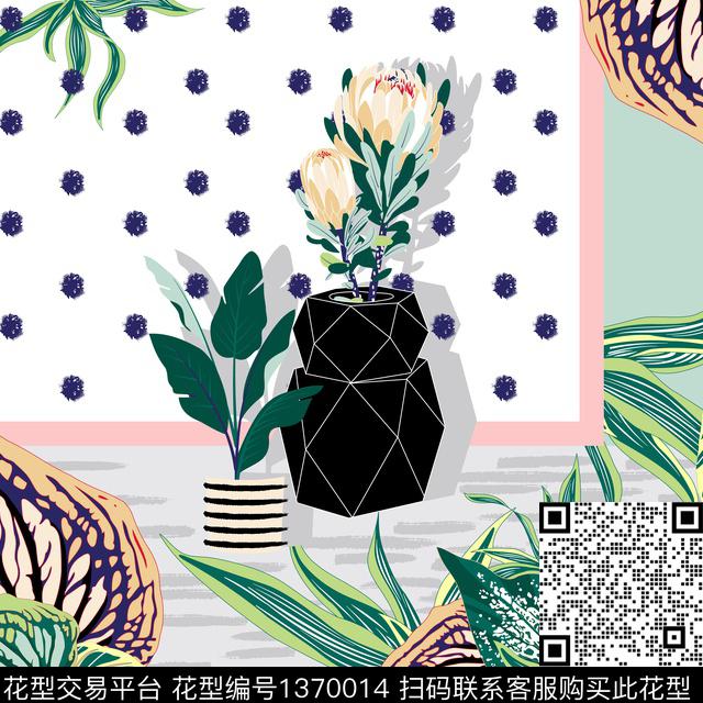 时尚丝巾定位花插画数码印花华亿平台下载（图片编号: 1370014） - 瓦栏（Walan）