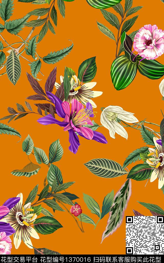 水彩花卉绿植树叶数码印花华亿平台下载（图片编号: 1370016） - 瓦栏（Walan）