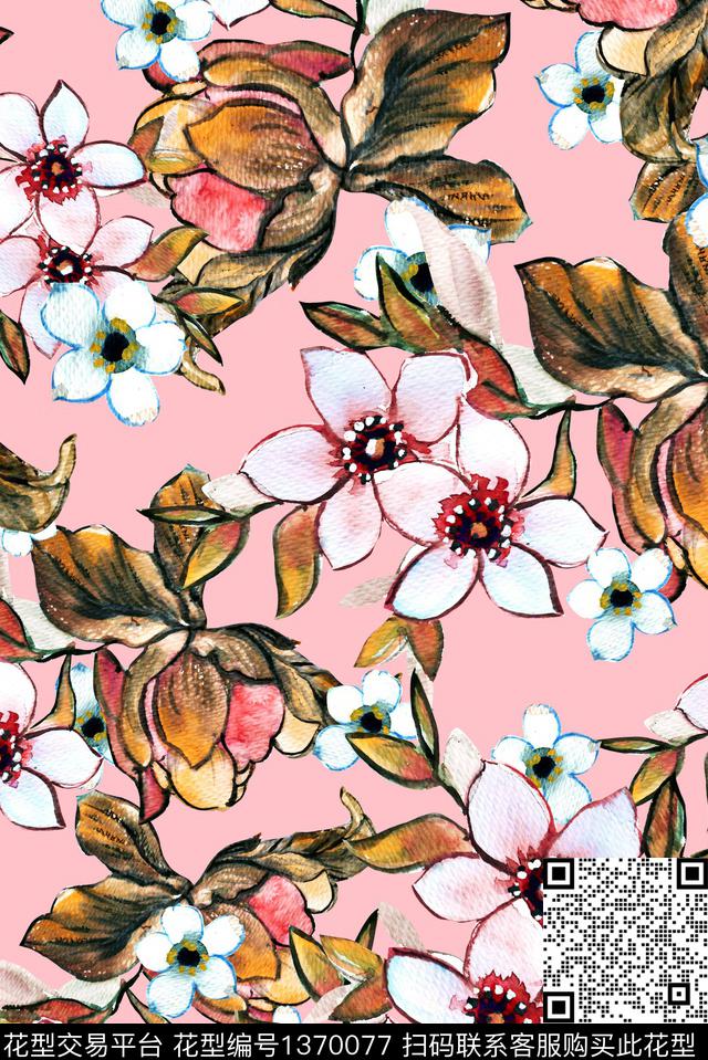 深圳花卉手绘数码印花华亿平台下载（图片编号: 1370077） - 瓦栏（Walan）