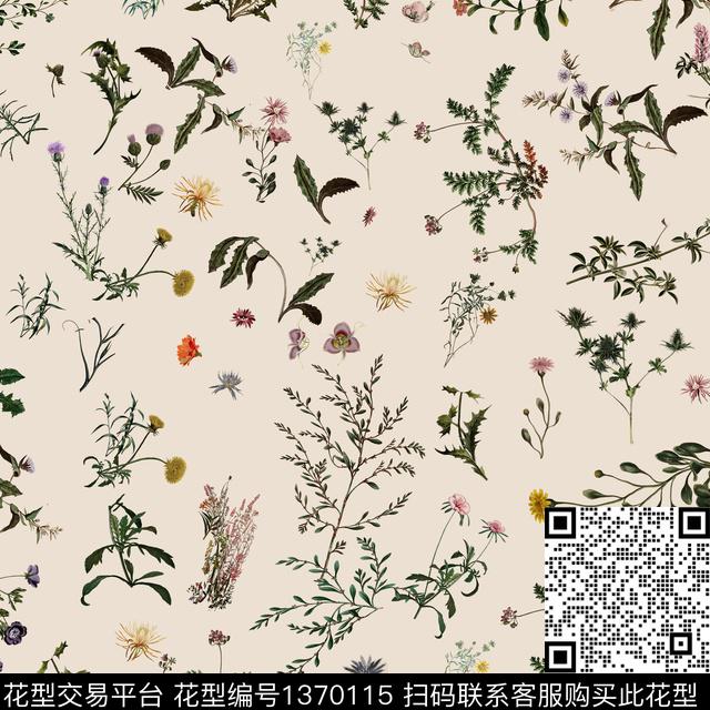 绿植树叶花卉大牌风数码印花华亿平台下载（图片编号: 1370115） - 瓦栏（Walan）