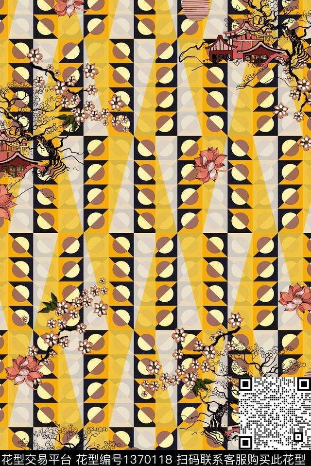 几何花卉大牌风数码印花华亿平台下载（图片编号: 1370118） - 瓦栏（Walan）