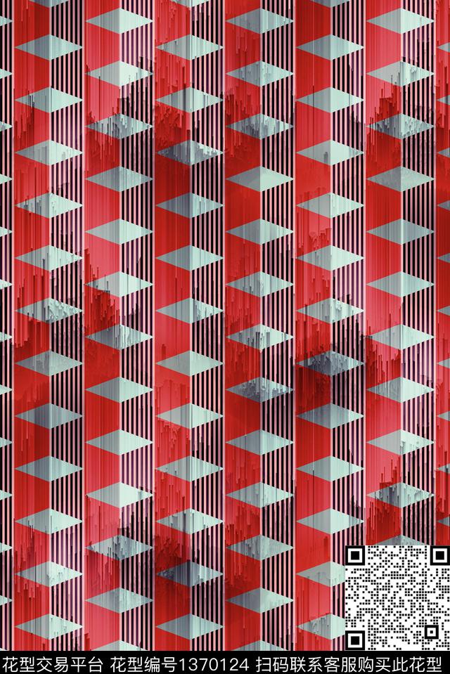 线条几何格子数码印花华亿平台下载（图片编号: 1370124） - 瓦栏（Walan）