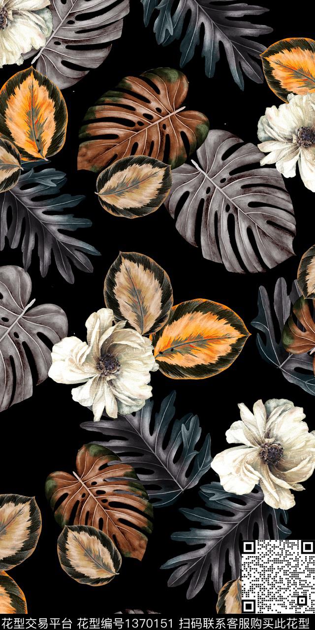 复古花卉植物数码印花华亿平台下载（图片编号: 1370151） - 瓦栏（Walan）