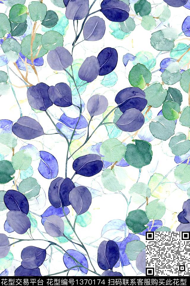 绿植树叶抽象花卉花卉数码印花华亿平台下载（图片编号: 1370174） - 瓦栏（Walan）