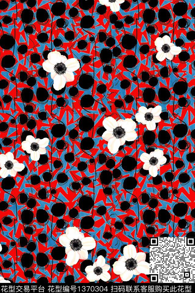 几何格子花卉数码印花华亿平台下载（图片编号: 1370304） - 瓦栏（Walan）