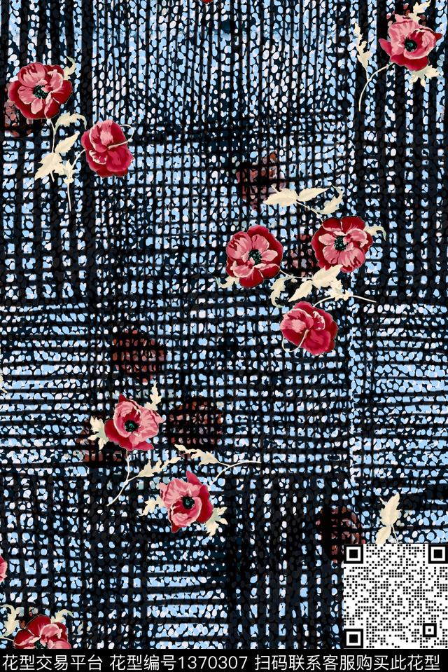 几何格子花卉数码印花华亿平台下载（图片编号: 1370307） - 瓦栏（Walan）