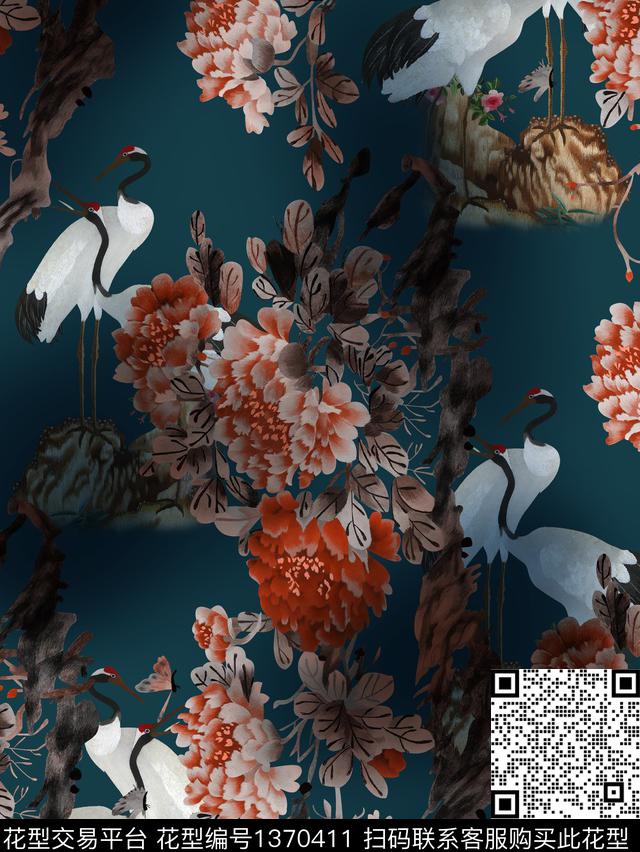 花鸟仙鹤中老年数码印花华亿平台下载（图片编号: 1370411） - 瓦栏（Walan）