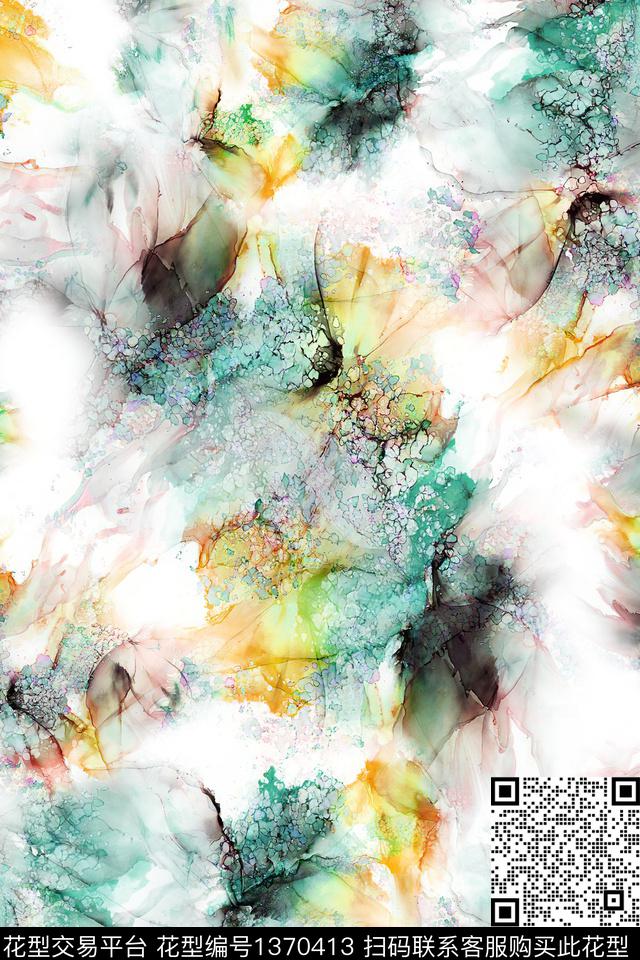 肌理抽象花卉扎染华亿平台数码印花华亿平台下载（图片编号: 1370413） - 瓦栏（Walan）