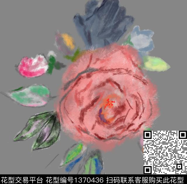 抽象花卉花卉水墨风数码印花华亿平台下载（图片编号: 1370436） - 瓦栏（Walan）