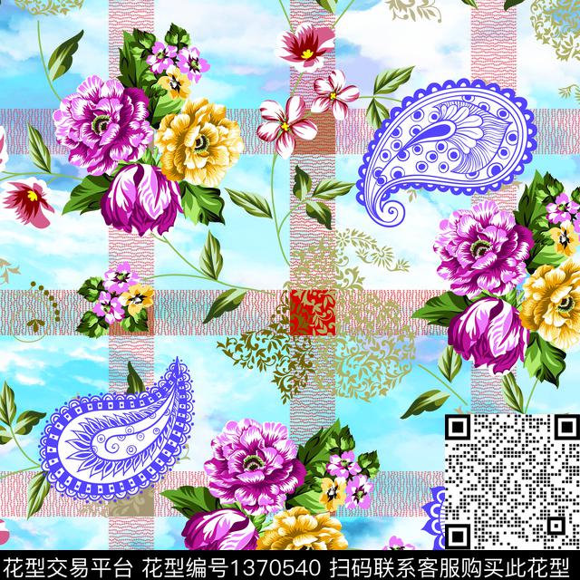 彩底花卉格子佩斯利数码印花华亿平台下载（图片编号: 1370540） - 瓦栏（Walan）