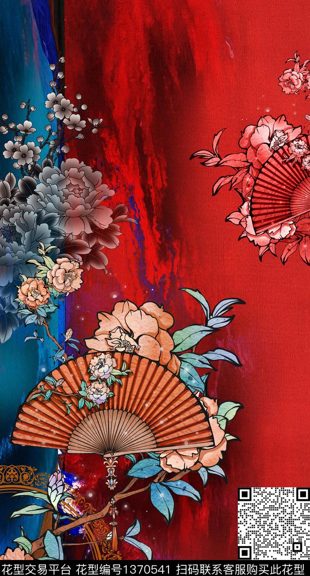 中国风定位花真丝复古旗袍花数码印花华亿平台下载（图片编号: 1370541） - 瓦栏（Walan）