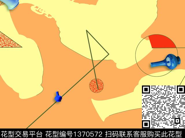 线条几何大牌风数码印花华亿平台下载（图片编号: 1370572） - 瓦栏（Walan）