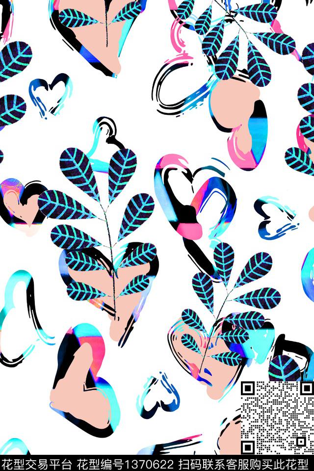 春夏华亿平台几何爱心绿植树叶数码印花华亿平台下载（图片编号: 1370622） - 瓦栏（Walan）