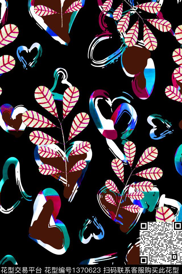 春夏华亿平台几何爱心绿植树叶数码印花华亿平台下载（图片编号: 1370623） - 瓦栏（Walan）