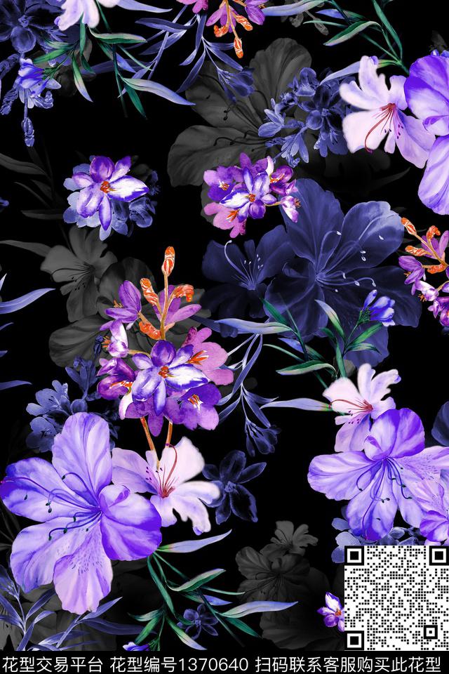 花卉大牌风香云纱数码印花华亿平台下载（图片编号: 1370640） - 瓦栏（Walan）