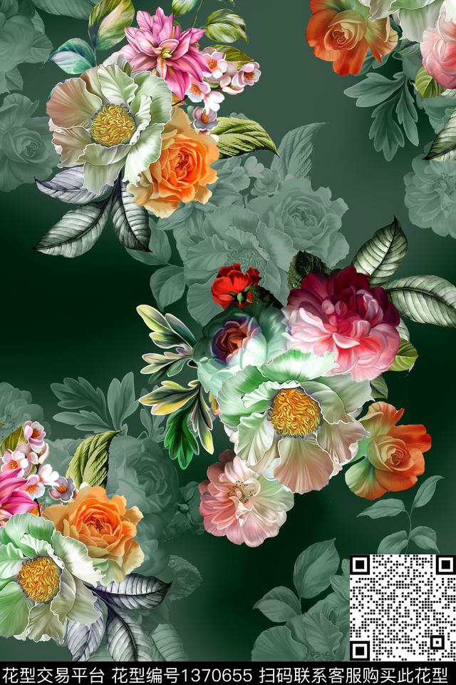 数码华亿平台花卉真丝数码印花华亿平台下载（图片编号: 1370655） - 瓦栏（Walan）