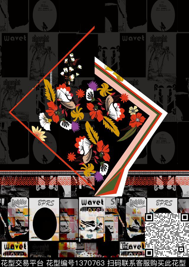 复古抽象男装大牌风数码印花华亿平台下载（图片编号: 1370763） - 瓦栏（Walan）