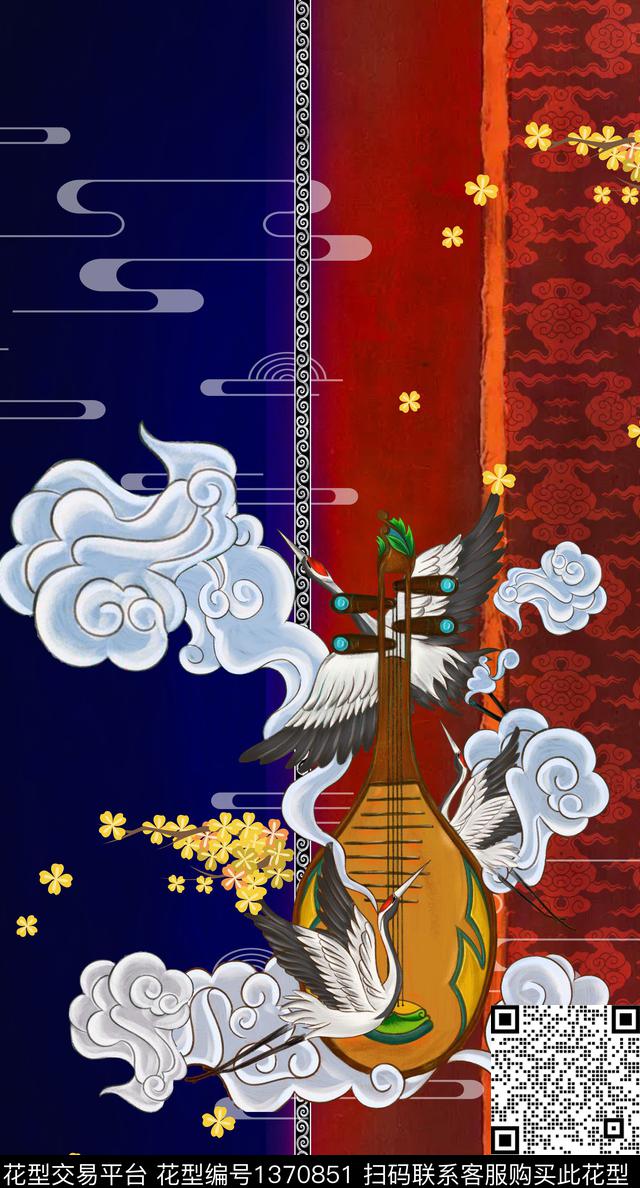 中国风定位花真丝复古旗袍花数码印花华亿平台下载（图片编号: 1370851） - 瓦栏（Walan）