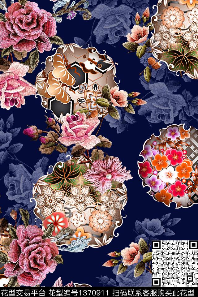 数码华亿平台花卉香云纱数码印花华亿平台下载（图片编号: 1370911） - 瓦栏（Walan）