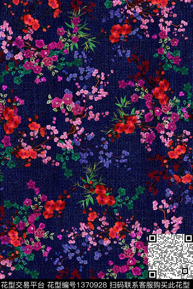 梅花花卉绣花华亿平台数码印花华亿平台下载（图片编号: 1370928） - 瓦栏（Walan）