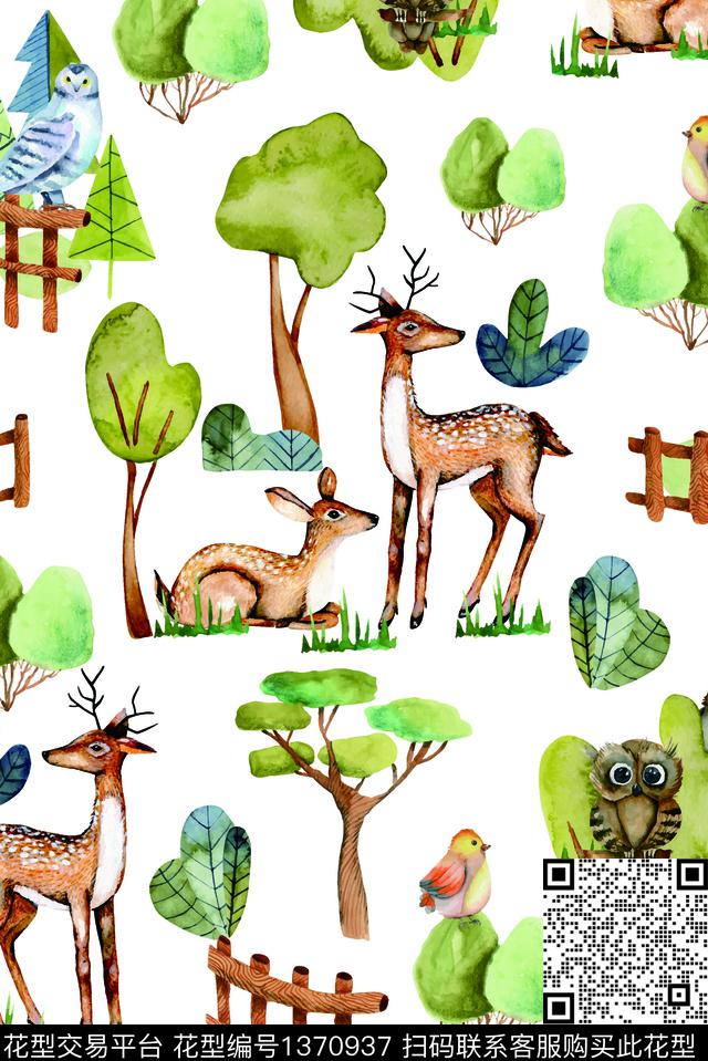 动物花卉可爱矢量数码印花华亿平台下载（图片编号: 1370937） - 瓦栏（Walan）