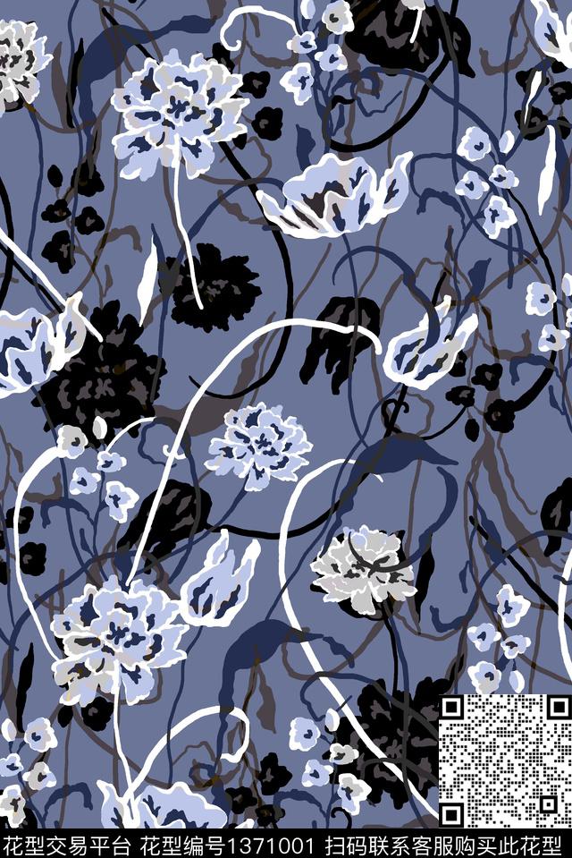 花卉大牌风休闲数码印花华亿平台下载（图片编号: 1371001） - 瓦栏（Walan）