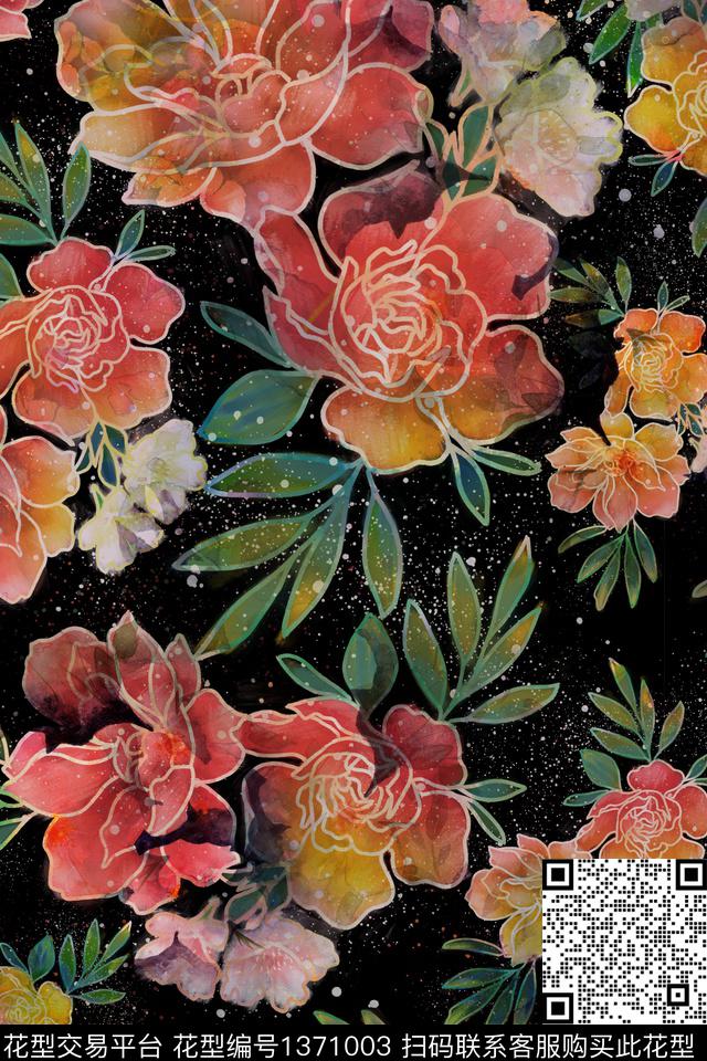 数码华亿平台花卉真丝数码印花华亿平台下载（图片编号: 1371003） - 瓦栏（Walan）