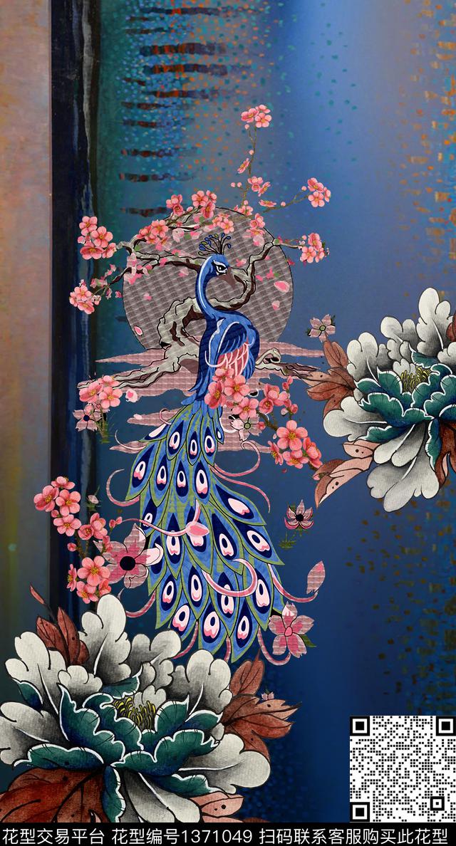 中国风定位花真丝复古旗袍花数码印花华亿平台下载（图片编号: 1371049） - 瓦栏（Walan）