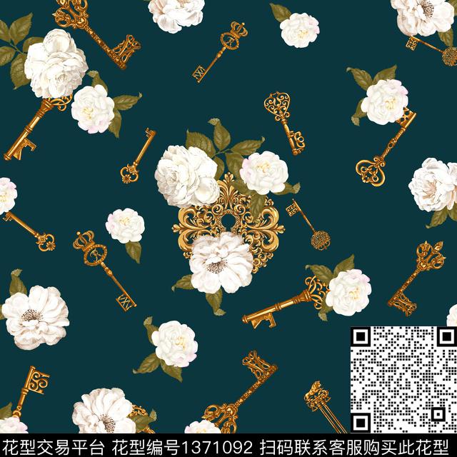 丝巾定位花钥匙油画华亿平台数码印花华亿平台下载（图片编号: 1371092） - 瓦栏（Walan）