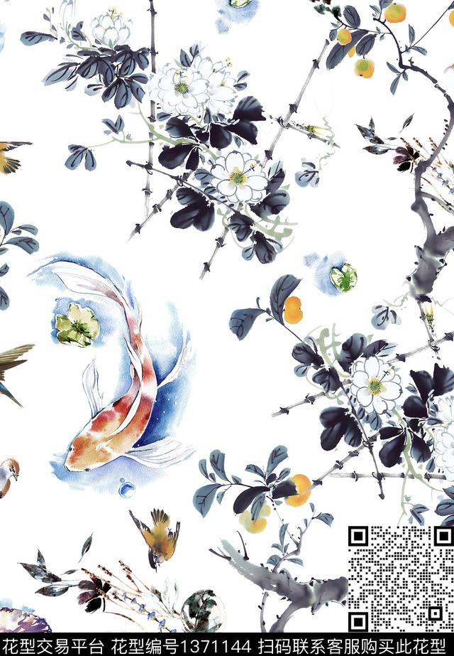 简约中国风花卉数码印花华亿平台下载（图片编号: 1371144） - 瓦栏（Walan）