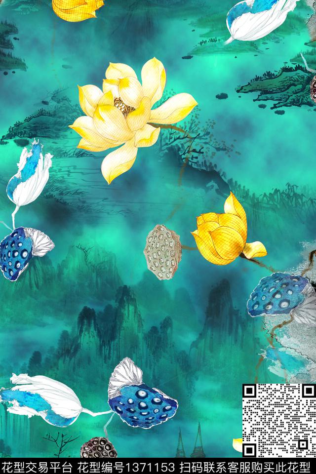 旗袍香云纱真丝数码印花华亿平台下载（图片编号: 1371153） - 瓦栏（Walan）