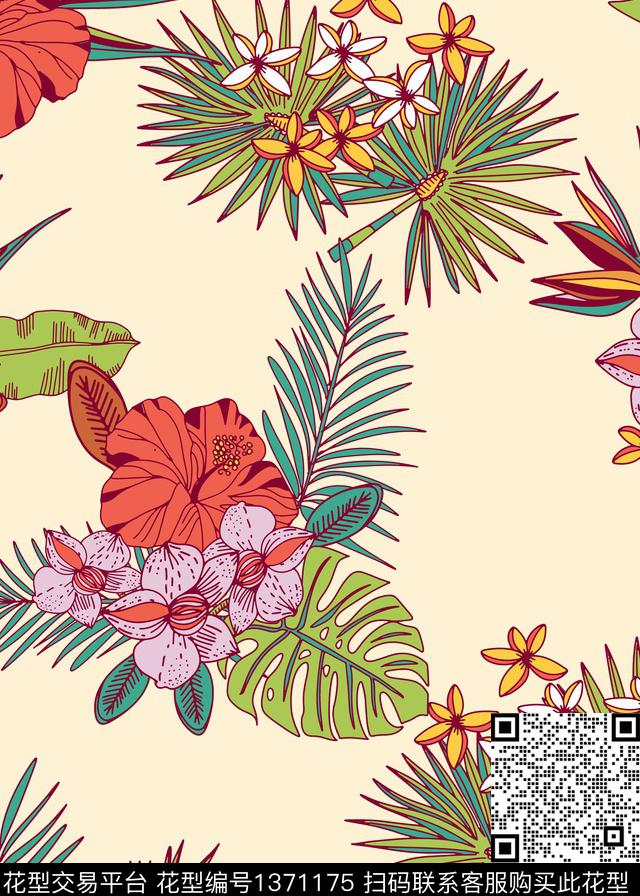 绿植树叶大牌风热带华亿平台传统印花华亿平台下载（图片编号: 1371175） - 瓦栏（Walan）