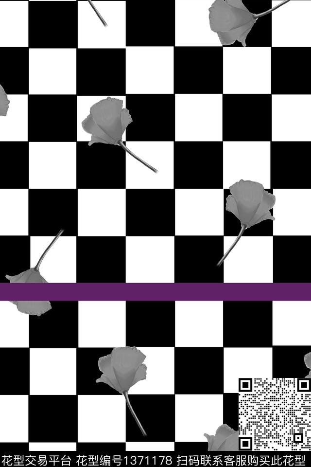 几何格子花卉数码印花华亿平台下载（图片编号: 1371178） - 瓦栏（Walan）