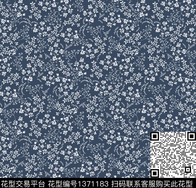 趋势华亿平台黑底花卉小碎花数码印花华亿平台下载（图片编号: 1371183） - 瓦栏（Walan）