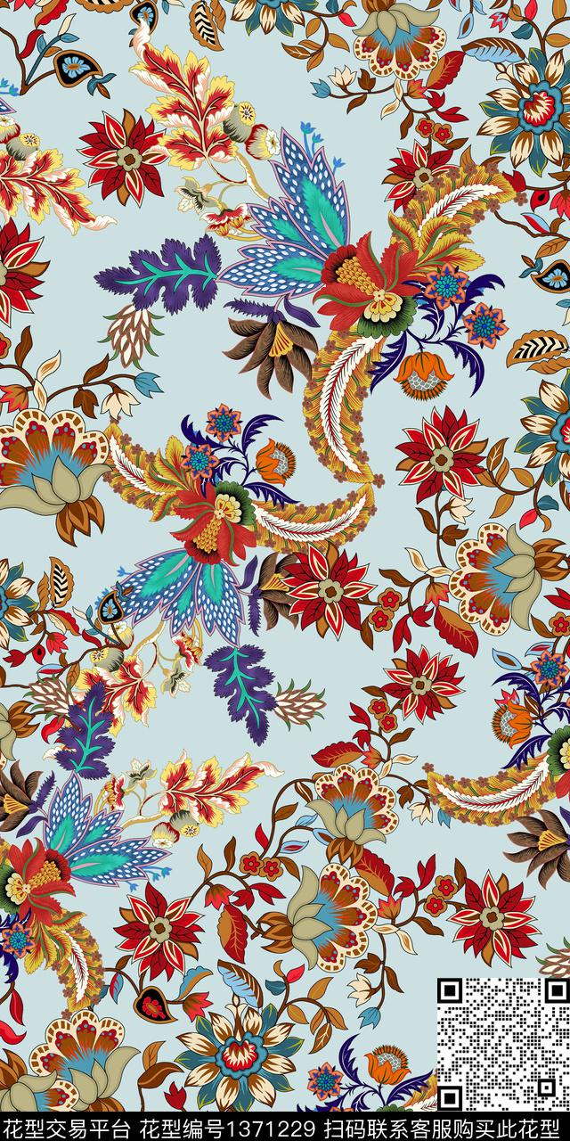 大牌风抽象民族风数码印花华亿平台下载（图片编号: 1371229） - 瓦栏（Walan）