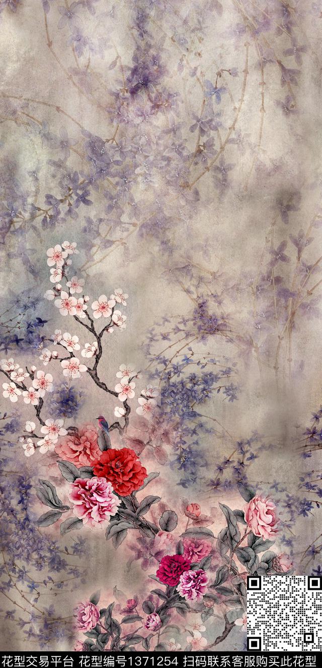 花卉手绘中国风数码印花华亿平台下载（图片编号: 1371254） - 瓦栏（Walan）