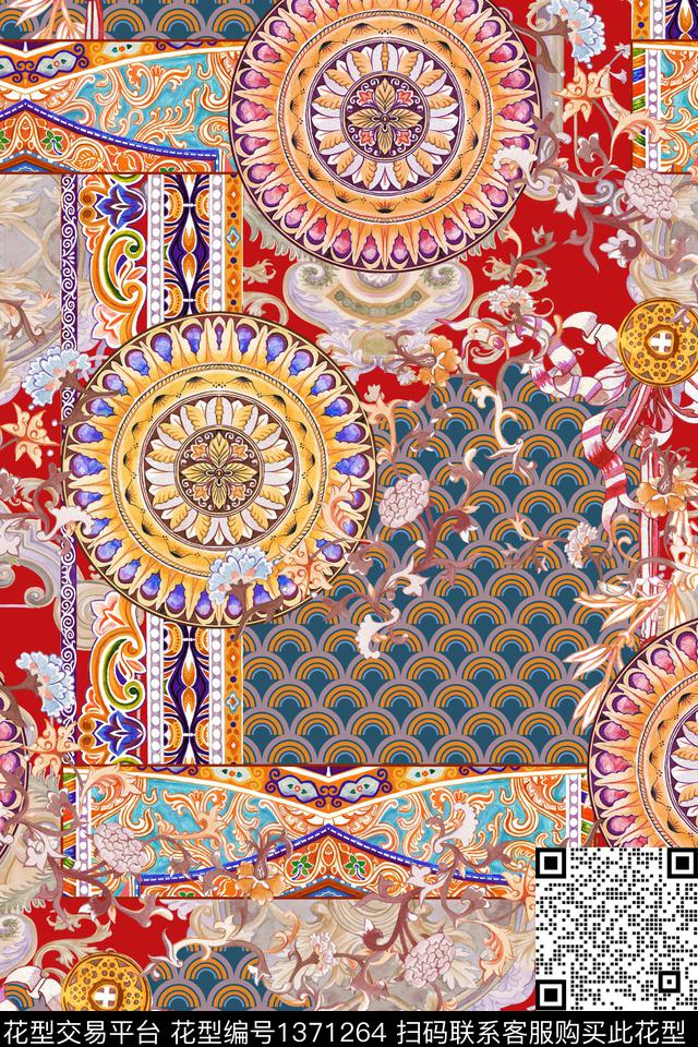 民族风大牌风真丝数码印花华亿平台下载（图片编号: 1371264） - 瓦栏（Walan）