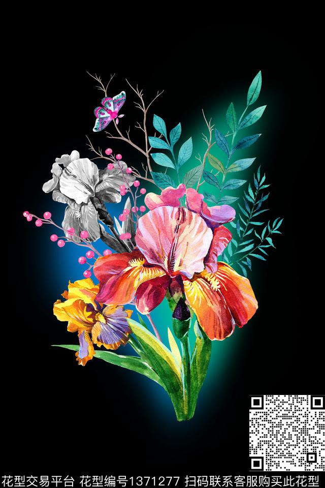 花卉定位花胸前独幅数码印花华亿平台下载（图片编号: 1371277） - 瓦栏（Walan）